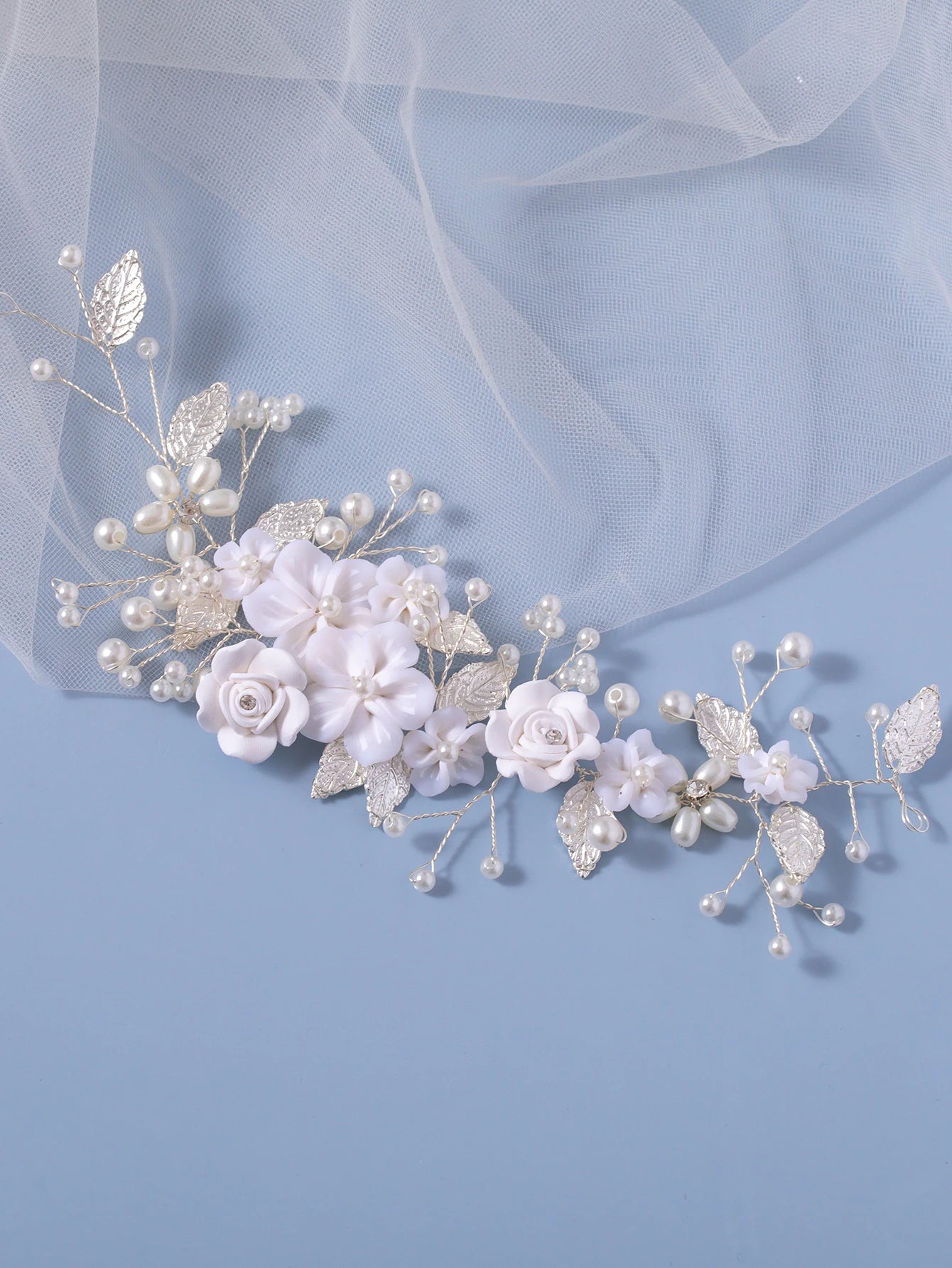 Fashion and Elegant Bride Wedding Hair Vine Pearl Bridal Hair Piece Leaf Hair Accessories Rhinestone Headband for Women and Girl