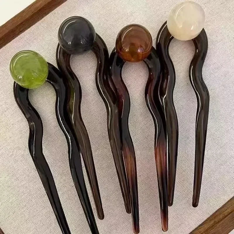 1pcs Ladies' round beaded retro U-shaped hair clips, fashionable hair accessories, headwear, styling accessories, hairpins
